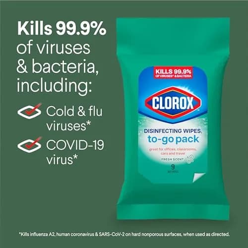 Clorox Disinfecting Wipes To Go Pack 9 Count | Bleach-Free Fresh Scent for Surfaces thumbnail 6