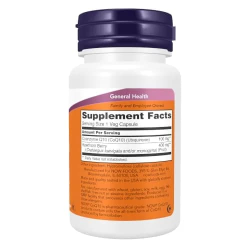NOW Foods CoQ10 100 mg with Hawthorn Berry Veggie Capsules 30 Count (Pack of 1) | Pharmaceutical Grade Cellular Energy Support thumbnail 2