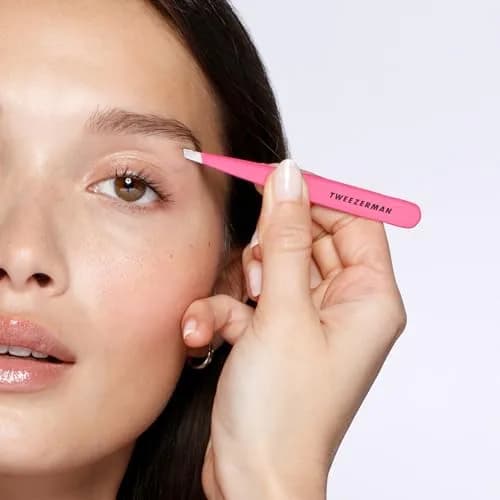 Tweezerman Slant Tweezer Neon Pink | Precision Eyebrow Shaping Tool thumbnail 3