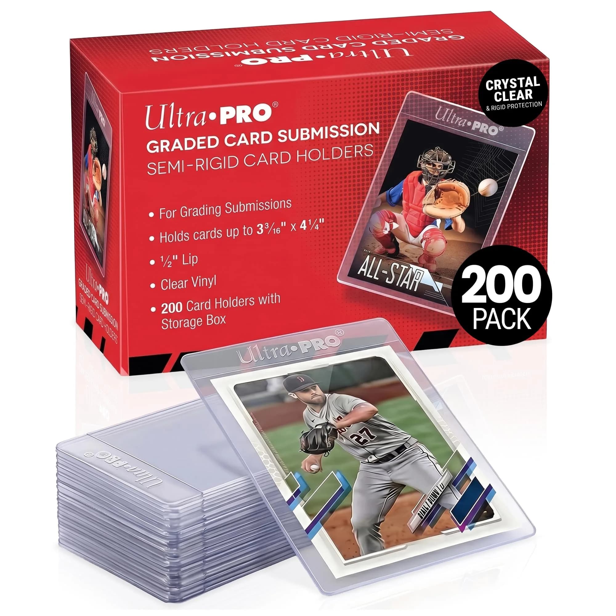 Ultra Pro Tall Semi-Rigid Card Holders 200 Pack | Supports PSA, BGS, CGC Submission — Clear