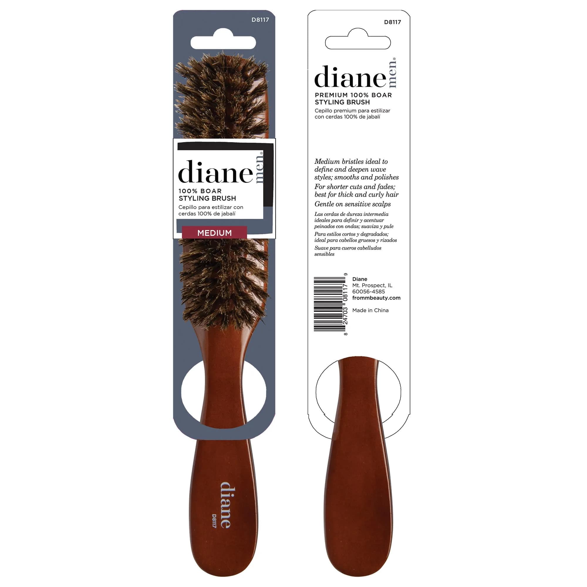Diane Premium 100% Boar Bristle Styling Brush for Men & Barbers | 7-Row Medium Bristles for Thick Coarse Hair - view 6