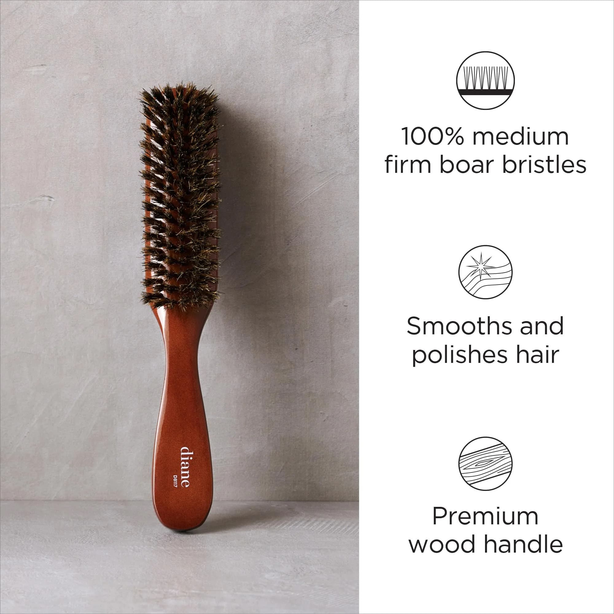 Diane Premium 100% Boar Bristle Styling Brush for Men & Barbers | 7-Row Medium Bristles for Thick Coarse Hair - view 2