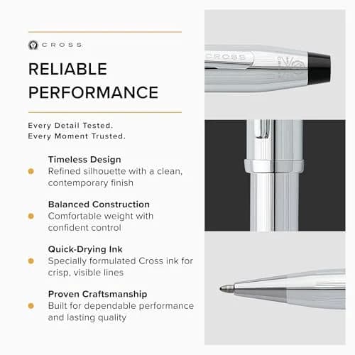 Cross Century II Lustrous Chrome Ballpoint Pen | Medium Point, Black Ink | Refillable, Elegant Design thumbnail 5