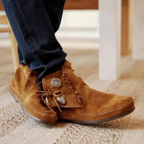 Minnetonka Men's Two Button Boot Brown 10 M US | Classic Western Moccasin Style thumbnail 3