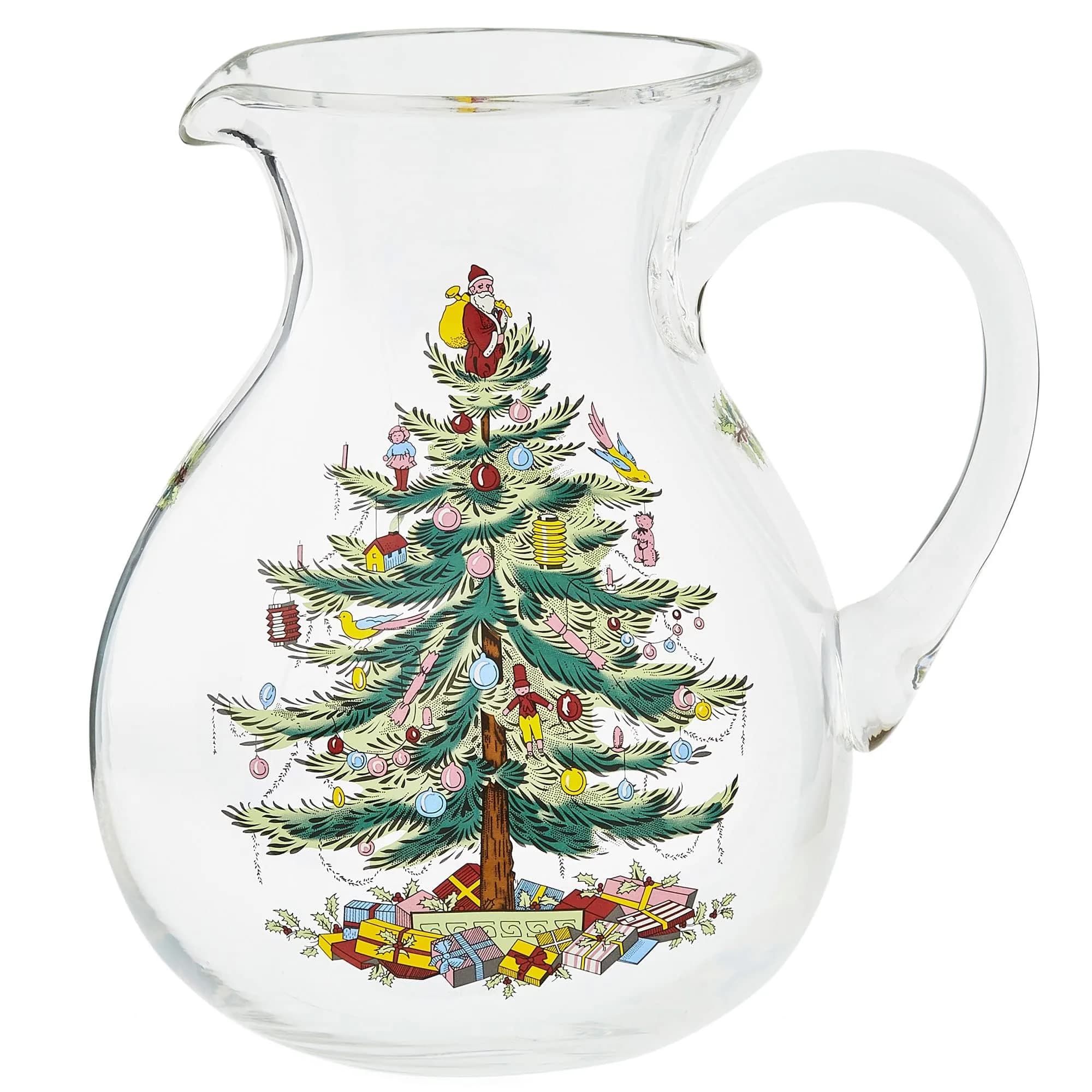 Spode Christmas Tree Glass Pitcher with Handle, 96 Oz | Festive Holiday Decor & Serving