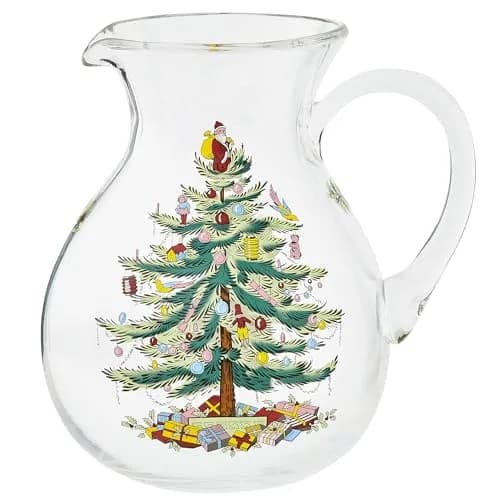 Spode Christmas Tree Glass Pitcher with Handle, 96 Oz | Festive Holiday Decor & Serving thumbnail 1