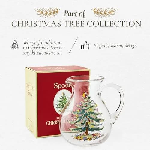 Spode Christmas Tree Glass Pitcher with Handle, 96 Oz | Festive Holiday Decor & Serving thumbnail 5