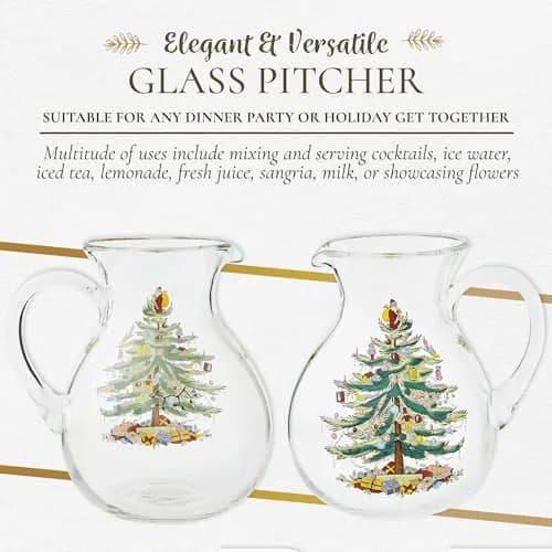 Spode Christmas Tree Glass Pitcher with Handle, 96 Oz | Festive Holiday Decor & Serving thumbnail 6