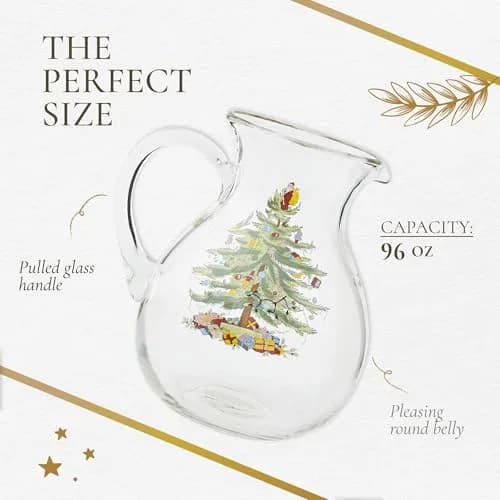 Spode Christmas Tree Glass Pitcher with Handle, 96 Oz | Festive Holiday Decor & Serving thumbnail 7