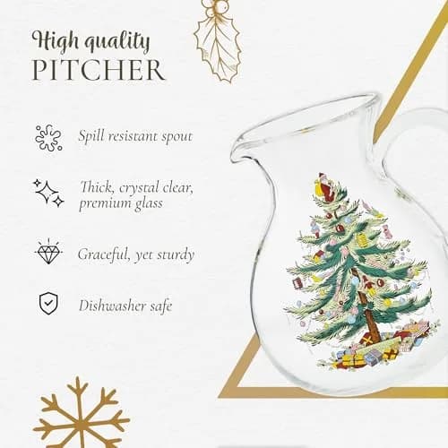 Spode Christmas Tree Glass Pitcher with Handle, 96 Oz | Festive Holiday Decor & Serving thumbnail 8
