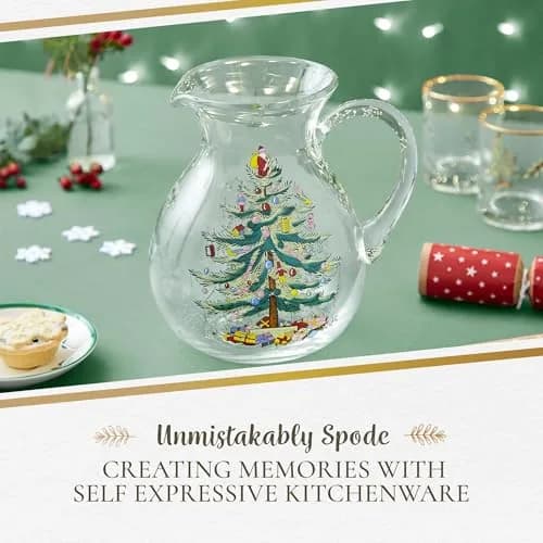 Spode Christmas Tree Glass Pitcher with Handle, 96 Oz | Festive Holiday Decor & Serving thumbnail 9