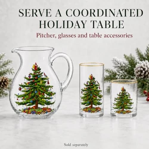 Spode Christmas Tree Glass Pitcher with Handle, 96 Oz | Festive Holiday Decor & Serving thumbnail 2