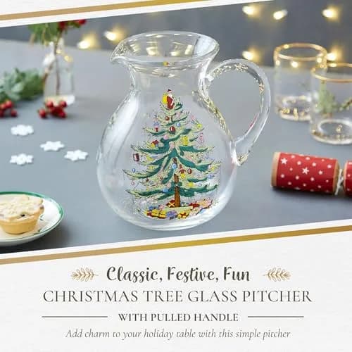 Spode Christmas Tree Glass Pitcher with Handle, 96 Oz | Festive Holiday Decor & Serving thumbnail 3