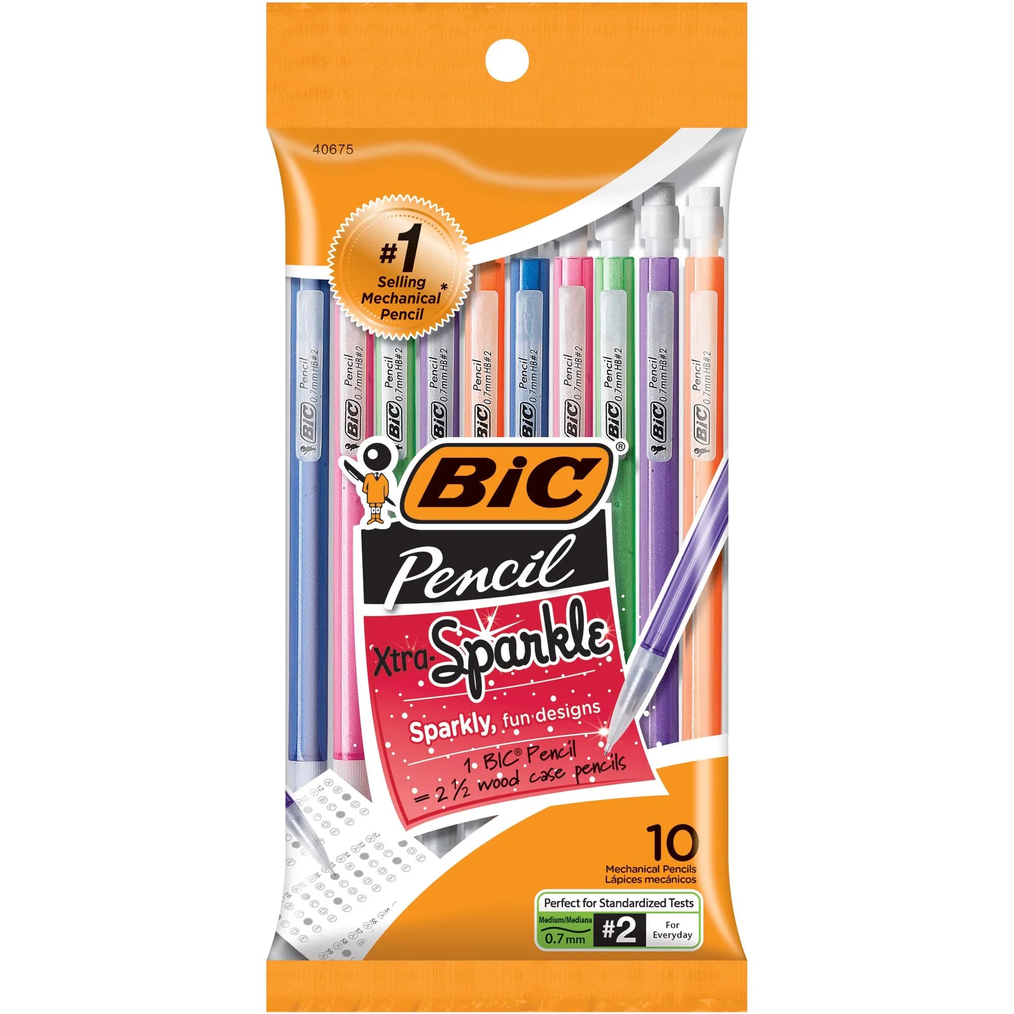 BIC Xtra Sparkle Mechanical Pencil 0.7 mm | Colorful Barrel, Medium Point, 10 Count