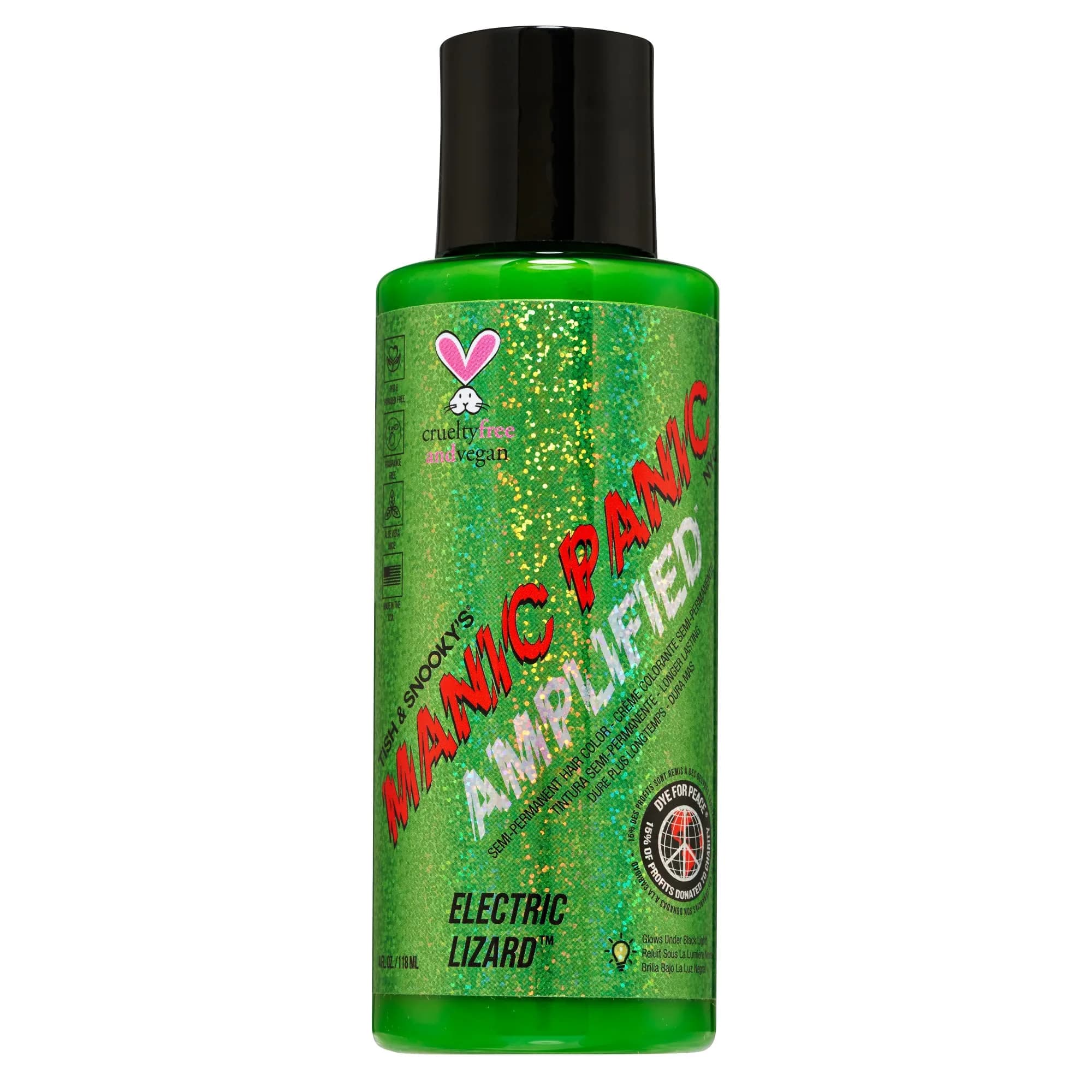 MANIC PANIC Electric Lizard Green Hair Color - Amplified - 118ml (4 Fl Oz) | Neon Green Hair Dye That Glows Under Blacklight — Electric Lizard