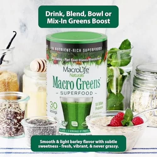 MacroLife Naturals Macro Greens Superfood Powder, 30 Servings (10oz) | Organic, Vegan, Antioxidant Support thumbnail 8