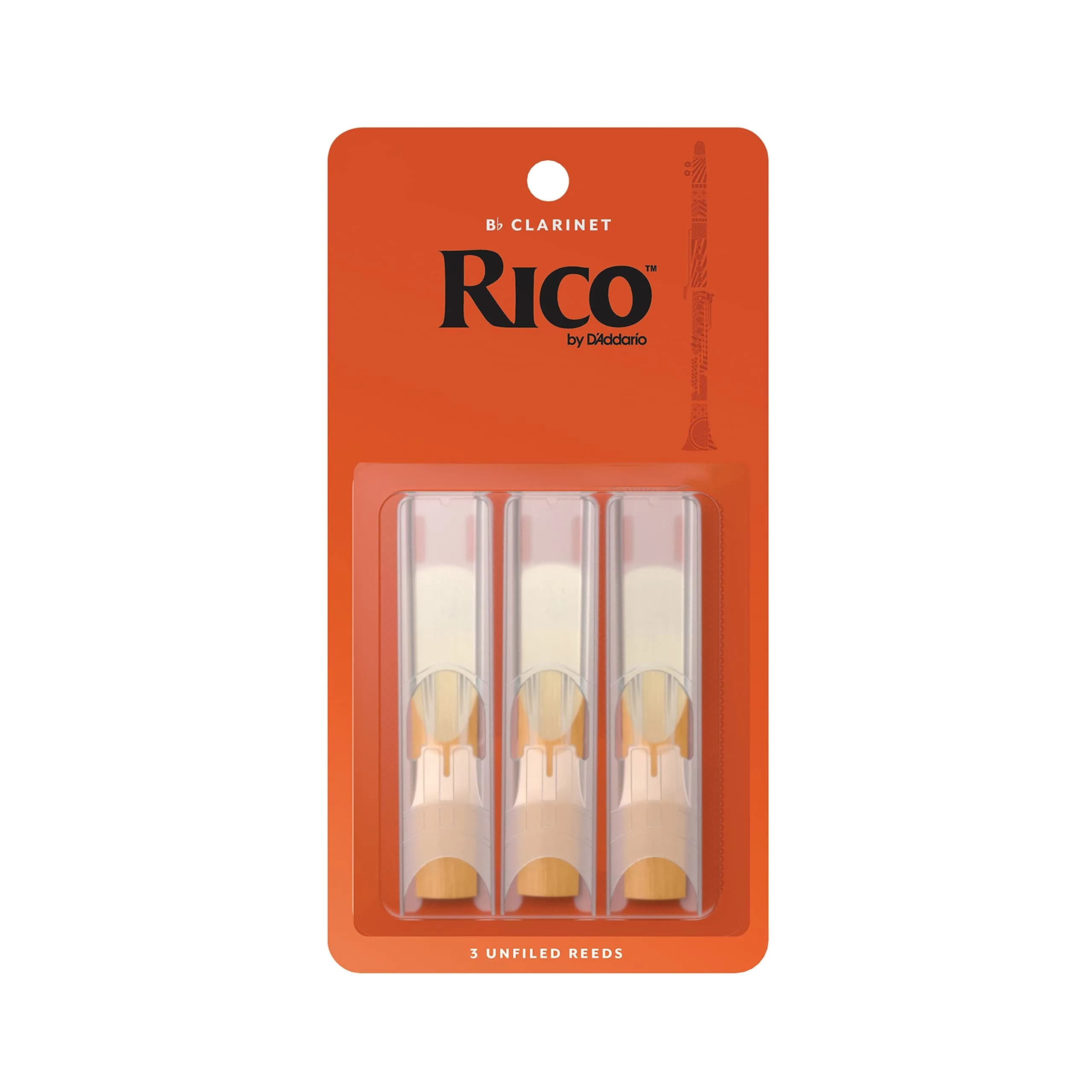 D’Addario Woodwinds Rico Bb Clarinet Reeds Strength 1.5 | Easy Play, Unfiled Cut, 3-pack — Strength 1.5