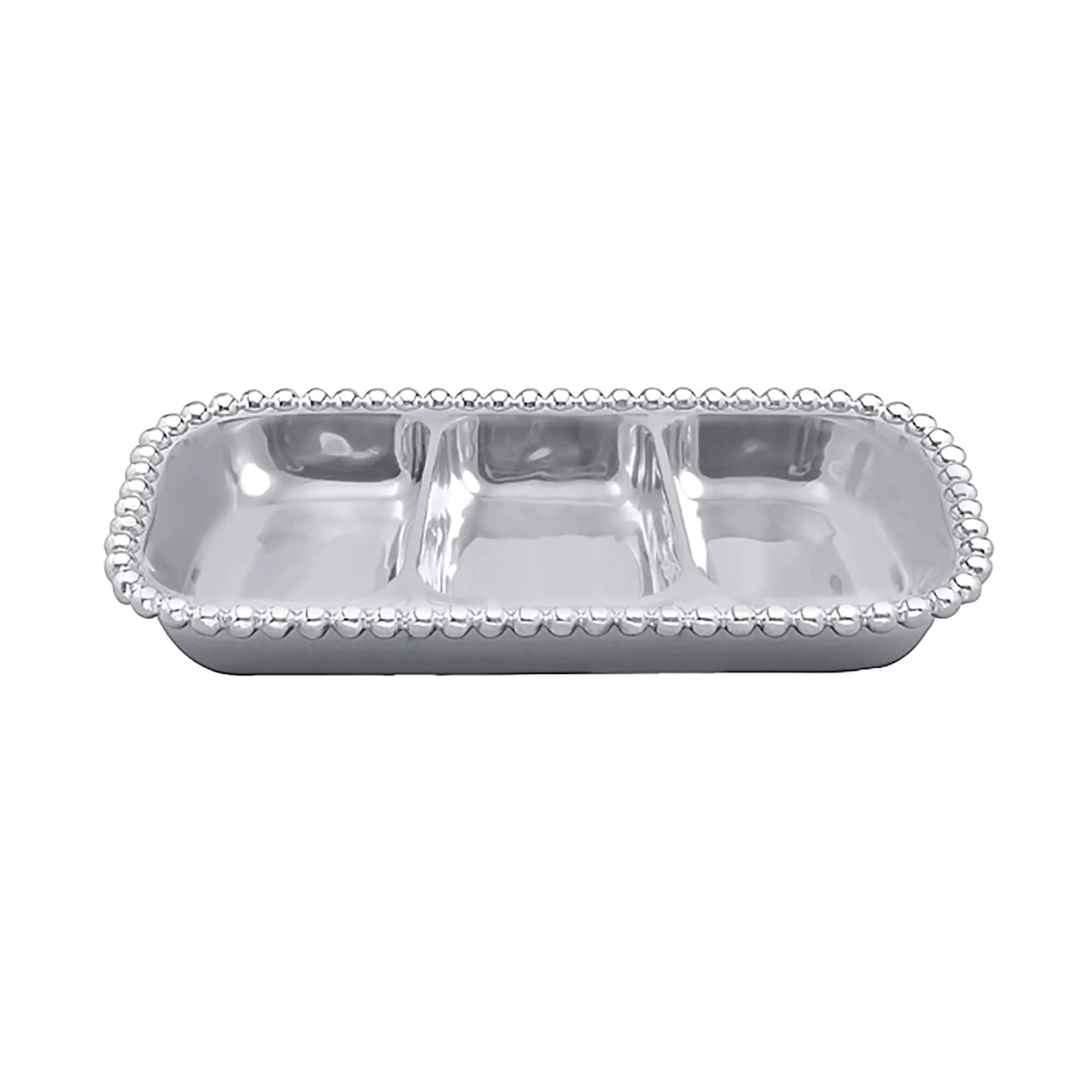 MARIPOSA Pearled Small 3-Section Server | Recycled Aluminum, Silver, 12.5" x 6.3" — Silver