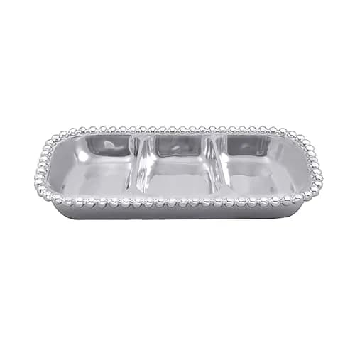 MARIPOSA Pearled Small 3-Section Server | Recycled Aluminum, Silver, 12.5" x 6.3" thumbnail 1