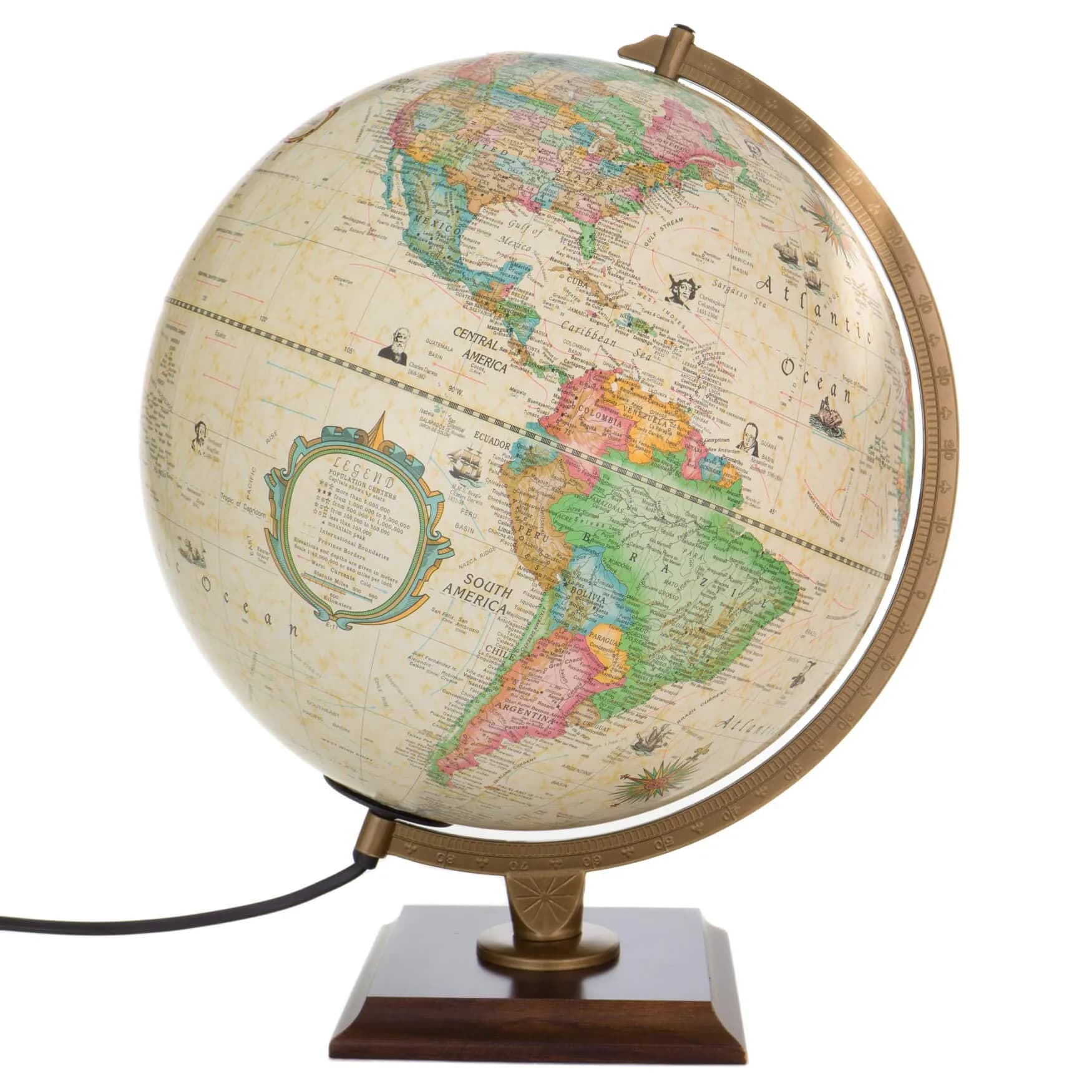 Replogle Globe 12in Illuminated Carlyle Small Globe Off-White | Handcrafted, Lighted Globe with Walnut Finish Base - main product image