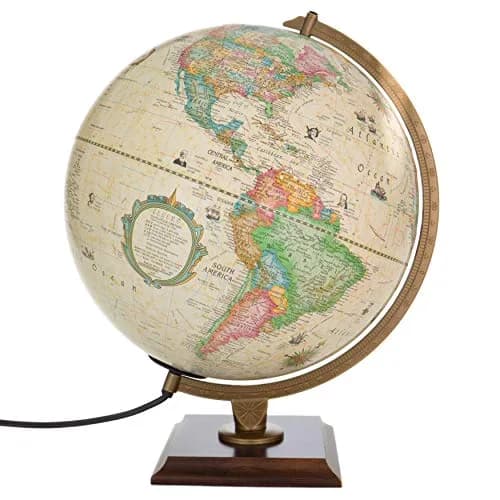 Replogle Globe 12in Illuminated Carlyle Small Globe Off-White | Handcrafted, Lighted Globe with Walnut Finish Base thumbnail 1