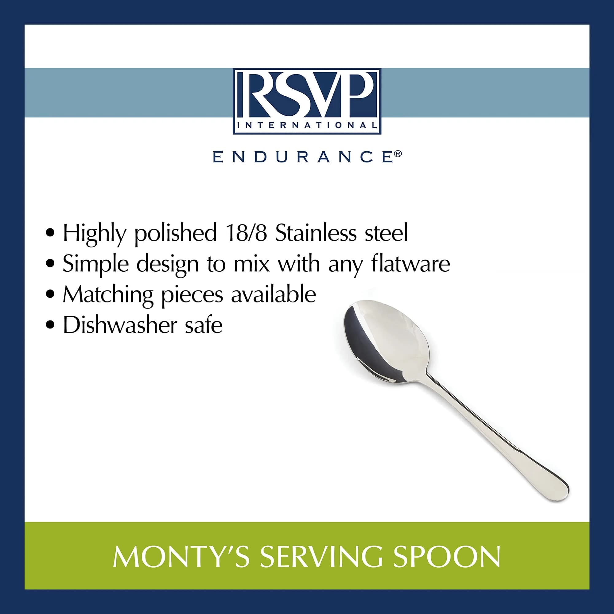 RSVP International Endurance Serving Spoon 21.89 cm (9 inches) | Polished Stainless Steel for Serving & Blending - view 9