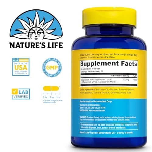 Nature's Life SoftMag 500 mg Magnesium Complex | Bone, Muscle & Heart Support - 60 Softgels (70-120c) thumbnail 2