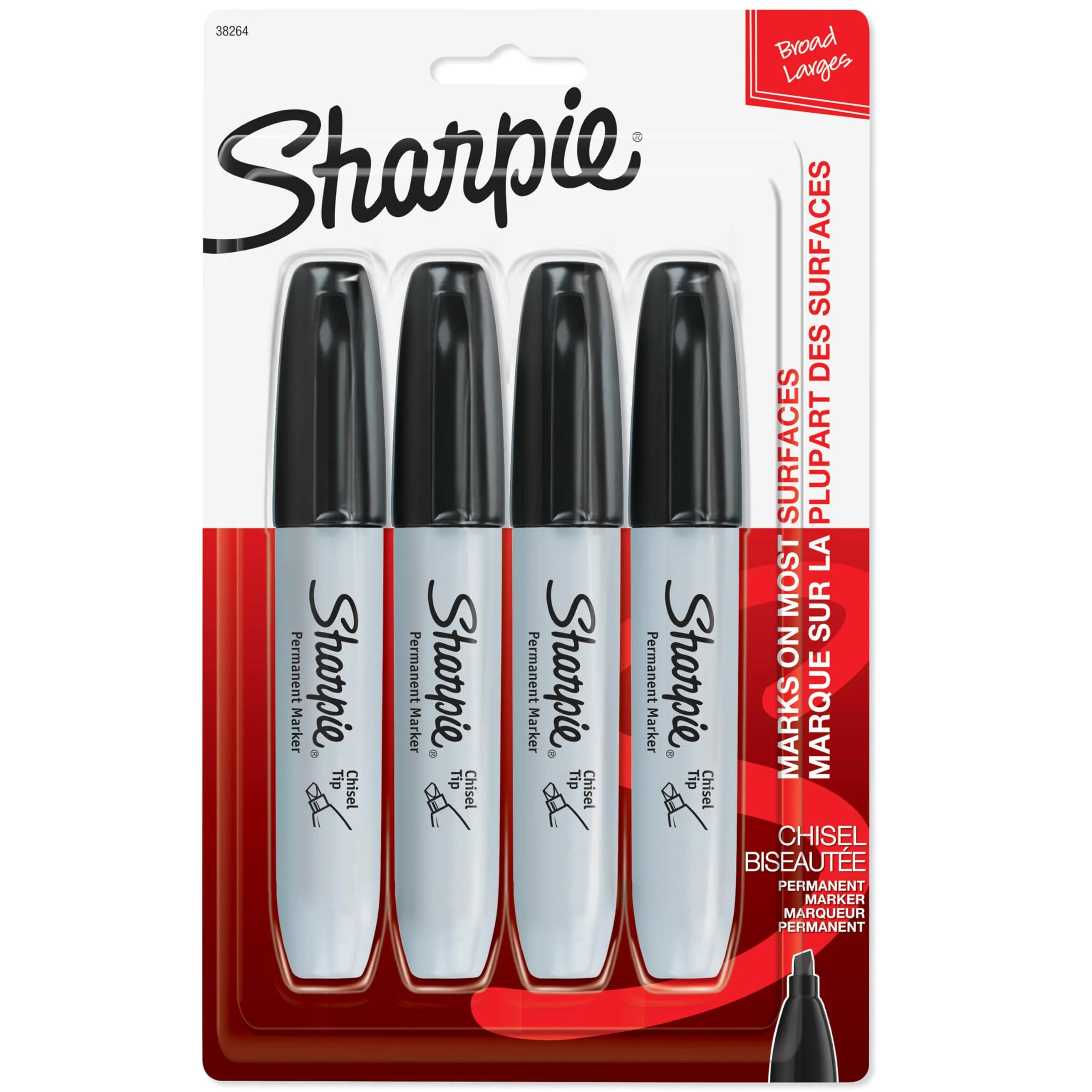 Sharpie Permanent Markers, Large, Chisel Tip, Black, 4 Count | Versatile & Durable Marking Pen