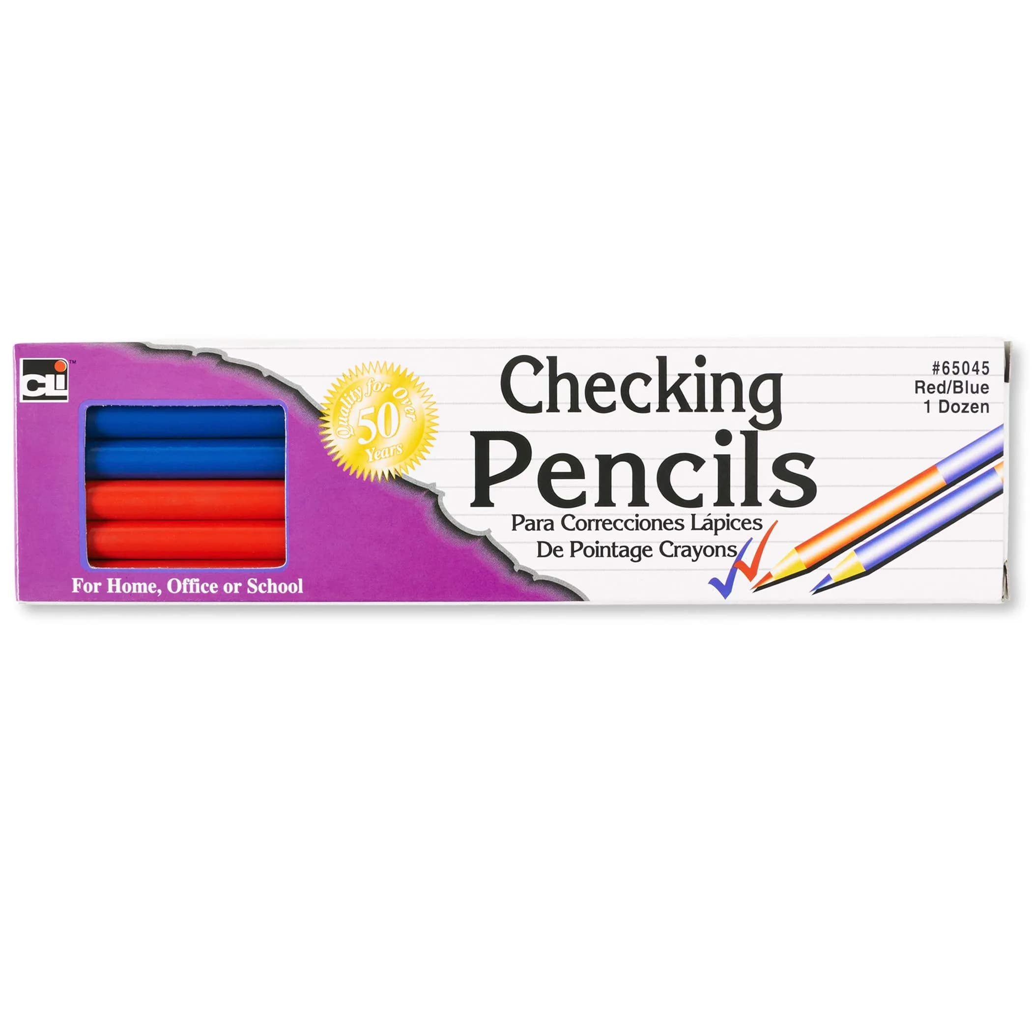Charles Leonard Checking Pencil, Red & Blue Leads, 12/Box | Double-Sided, Non-Toxic, ASTM-D4236 — Red/Blue