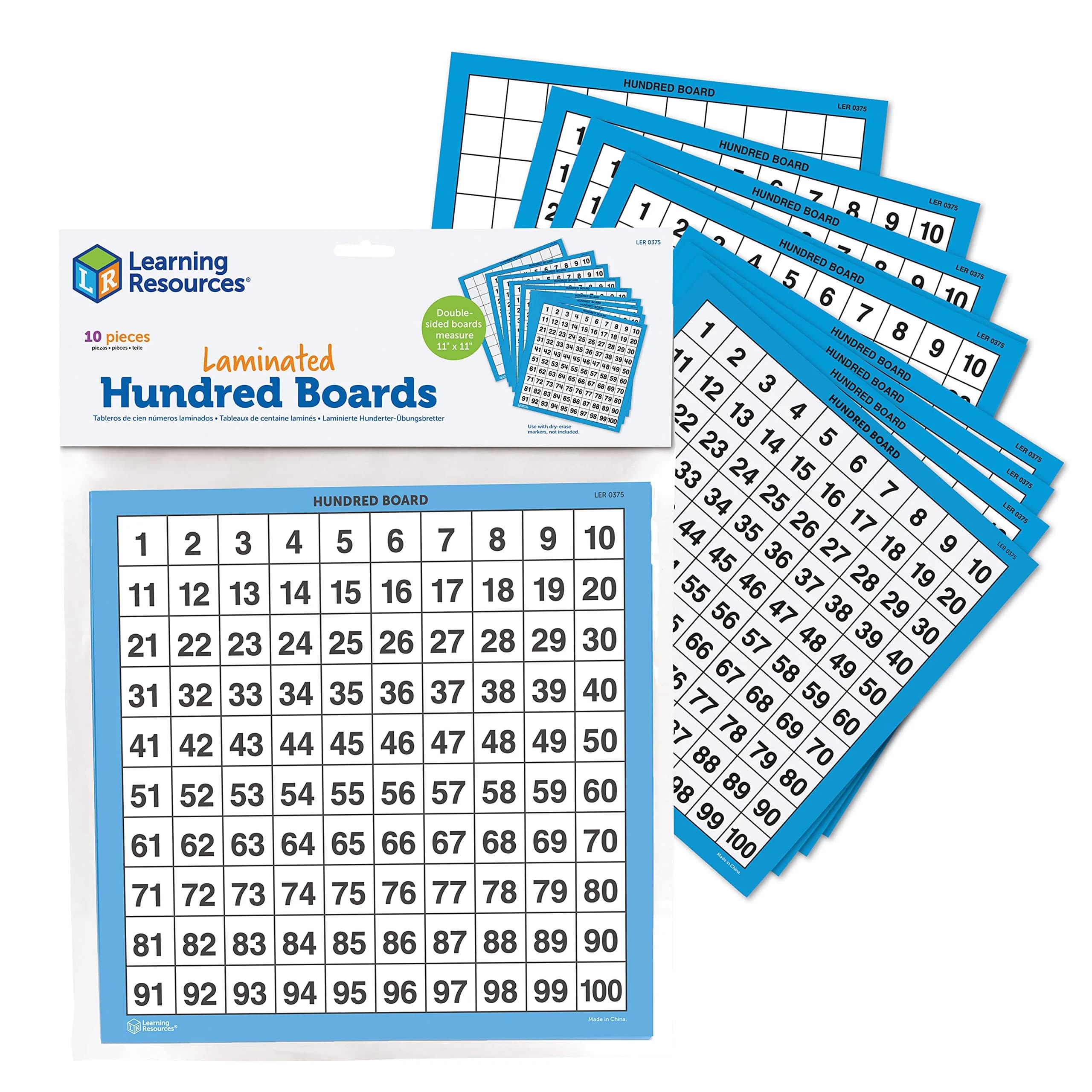 Learning Resources Laminated Hundred Boards, Set of 10 | Reusable Math Tools for Counting & Graphing in India — Multi-color