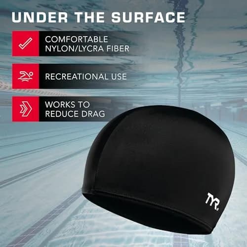 TYR Lycra Fiber Adult Swim Cap for Women and Men - Recreational and Training Cap with UPF 50+ Sun Protection (Royal, One Size) thumbnail 3