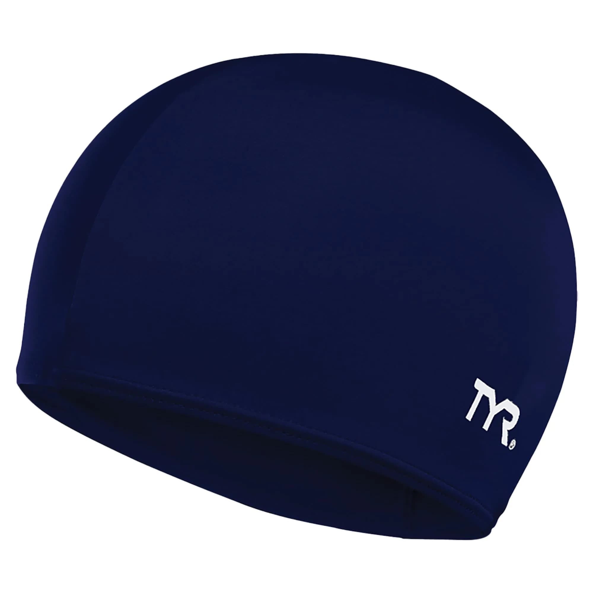 TYR Lycra Fiber Adult Swim Cap for Women and Men - Recreational and Training Cap with UPF 50+ Sun Protection (Black, One Size) — Navy