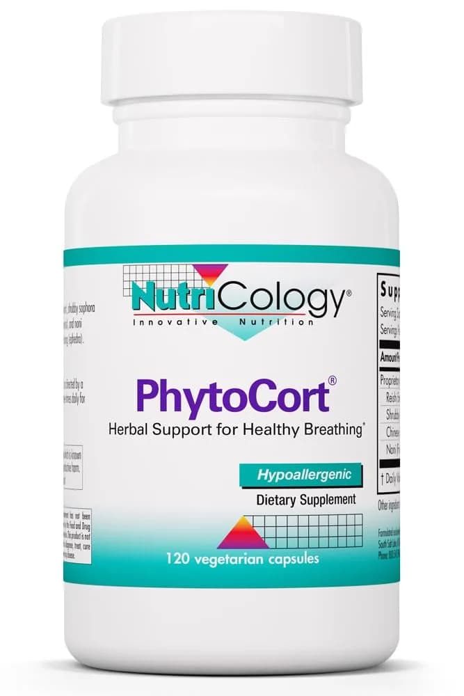 Nutricology PhytoCort Supplement - Respiratory Support, Lung Detox, Herbal Capsules, 120 Count