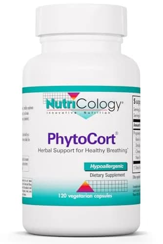 Nutricology PhytoCort Supplement - Respiratory Support, Lung Detox, Herbal Capsules, 120 Count thumbnail 1