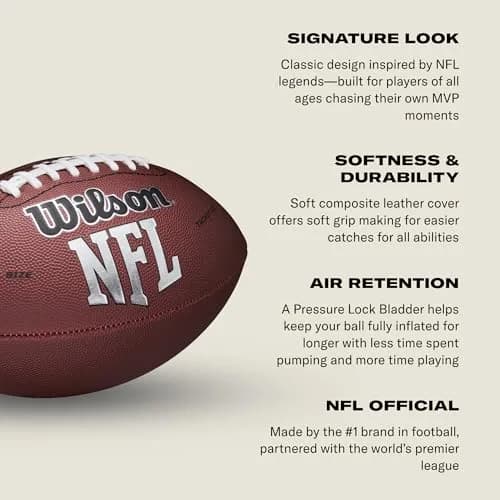 Wilson NFL MVP Football - Official Size, Brown | Soft Composite Leather Grip for All Abilities thumbnail 5
