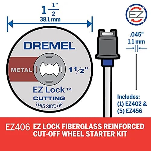 Dremel EZ406-02 EZ Lock Starter Kit 38.1 mm (1.5 Inch) Cutting Wheels with Mandrel | Durable Fiberglass Reinforced Metal Cutting thumbnail 2