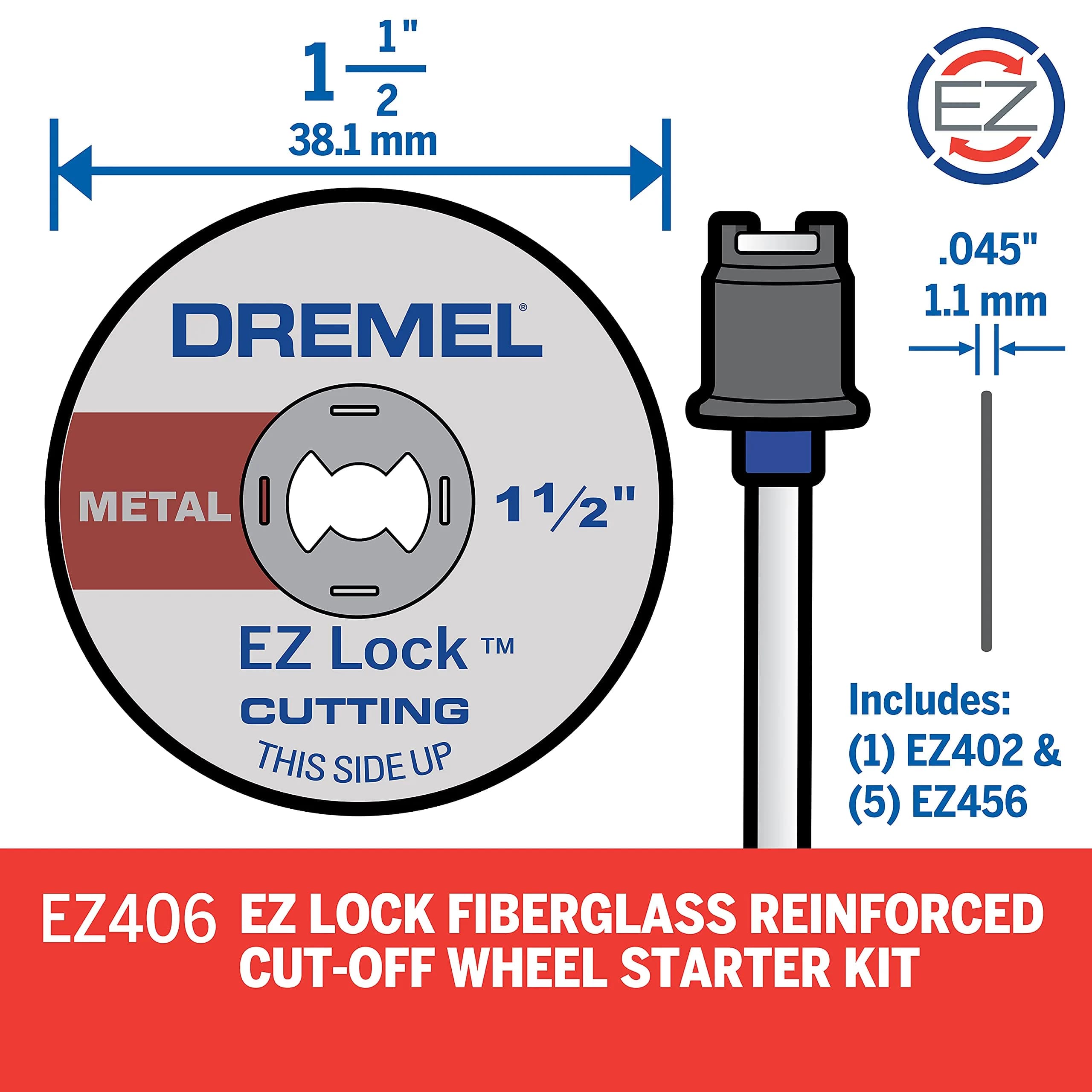 Dremel EZ406-02 EZ Lock Starter Kit 38.1 mm (1.5 Inch) Cutting Wheels with Mandrel | Durable Fiberglass Reinforced Metal Cutting - view 2