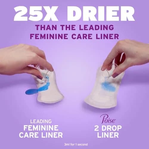 Poise Daily Liners for Bladder Leaks, Very Light Absorbency, Long Length, 264 Count | Odor Control & 25x Drier Protection thumbnail 5