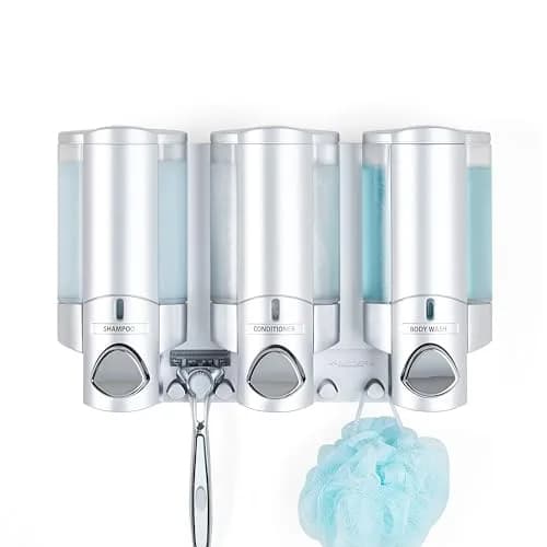 Better Living Aviva Wall Mount Shower Dispenser, 3 x 11 oz, Satin Silver | 3 Chamber, Waterproof ABS thumbnail 1