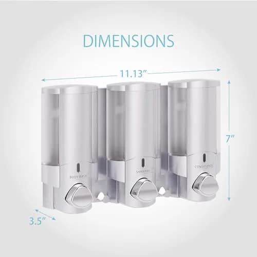 Better Living Aviva Wall Mount Shower Dispenser, 3 x 11 oz, Satin Silver | 3 Chamber, Waterproof ABS thumbnail 3