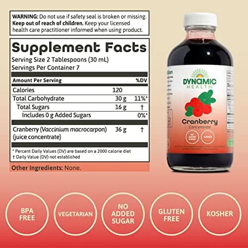 Dynamic Health 100% Cranberry Juice Concentrate, 8 fl oz | Antioxidant & Urinary Support, No Added Sugar thumbnail 2