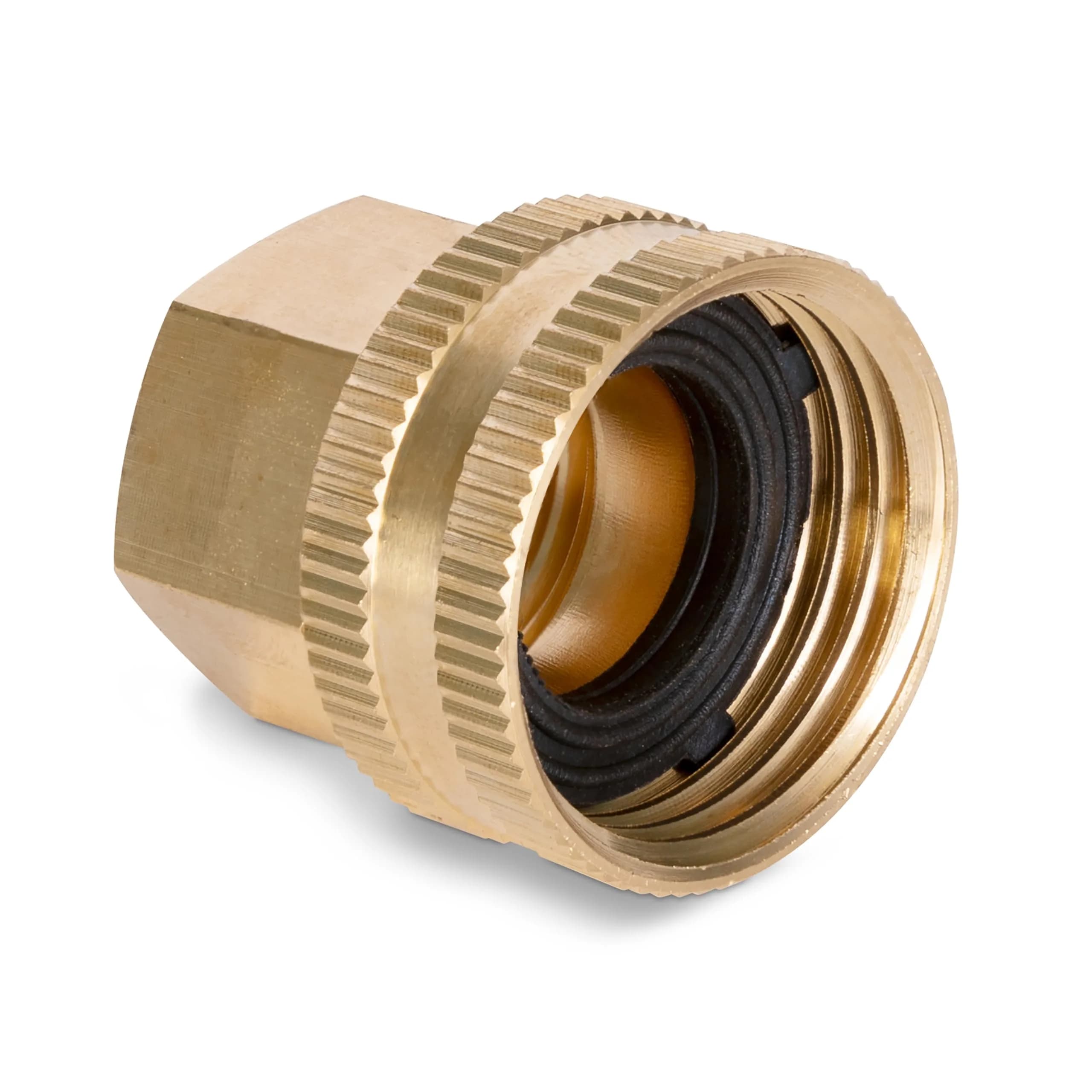 GILMOUR Pro Brass Double Female Hose Connector, Swivel Thread 1/2" NPT to 3/4" NH | Heavy-Duty Brass