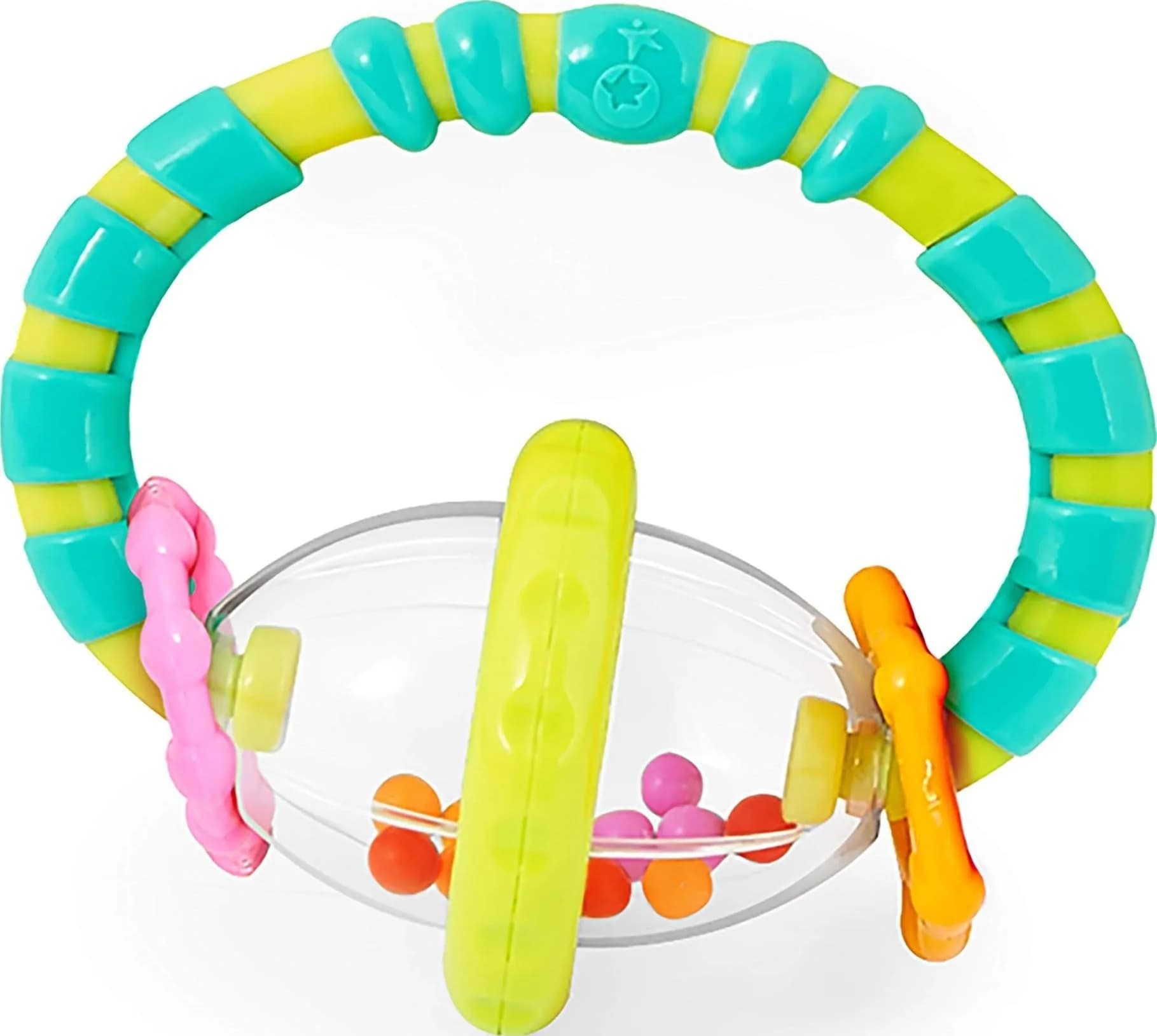Bright Starts Grab & Spin Baby Rattle & Teether Toy, 3+ Months | BPA-Free Silicone, Textured Handle - main product image
