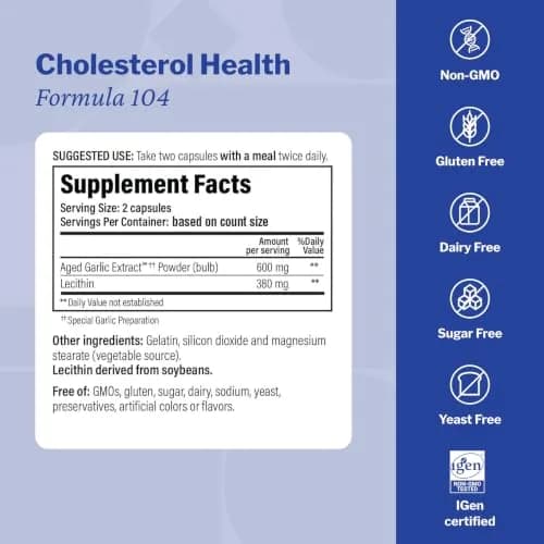 Kyolic Aged Garlic Extract Cholesterol Health Formula 104, 300 Capsules | Supports Healthy Cholesterol Levels thumbnail 3