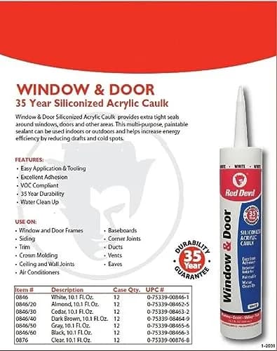 Red Devil 084630 Window & Door Silicon Acrylic Caulk 298ml (10.1 oz) | Energy Efficient Sealing thumbnail 4