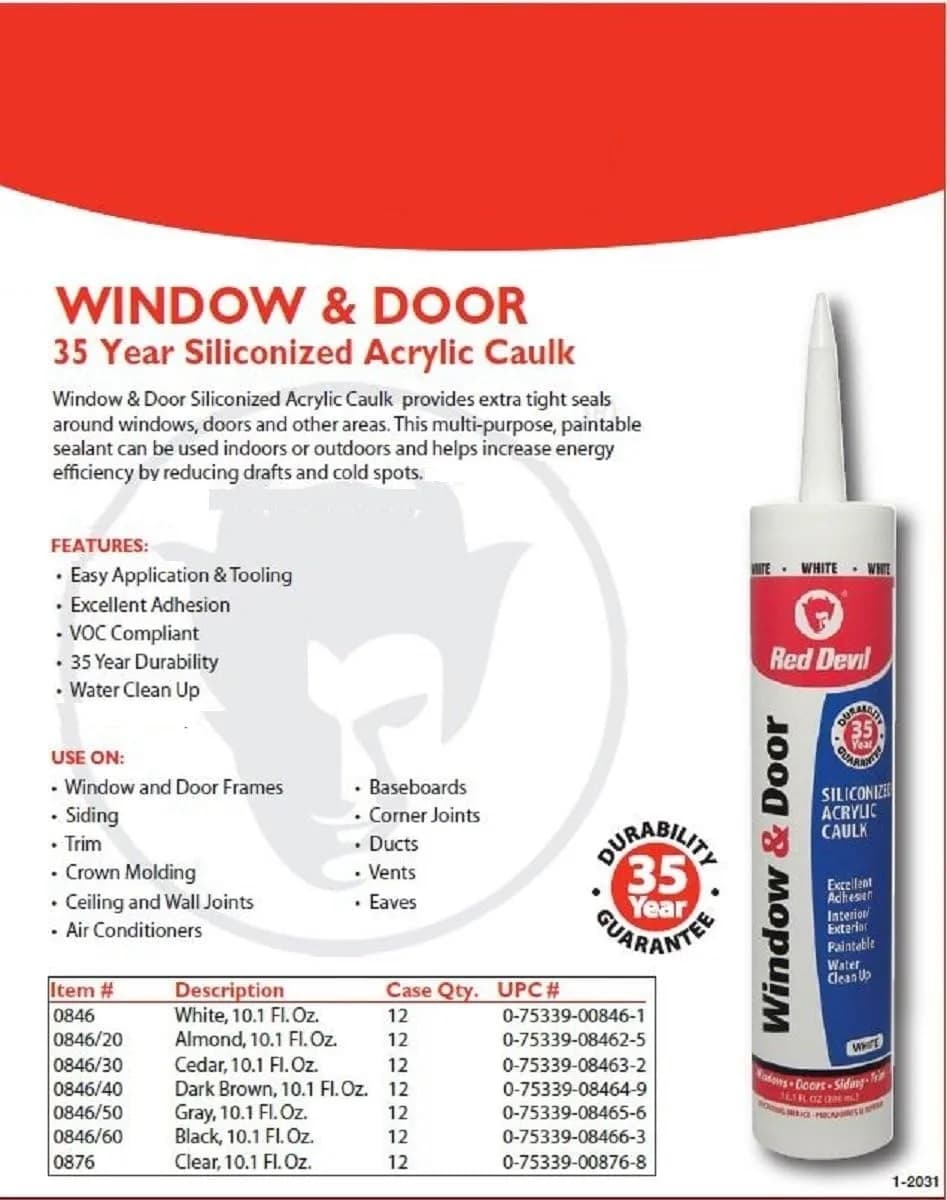 Red Devil 084630 Window & Door Silicon Acrylic Caulk 298ml (10.1 oz) | Energy Efficient Sealing - view 4