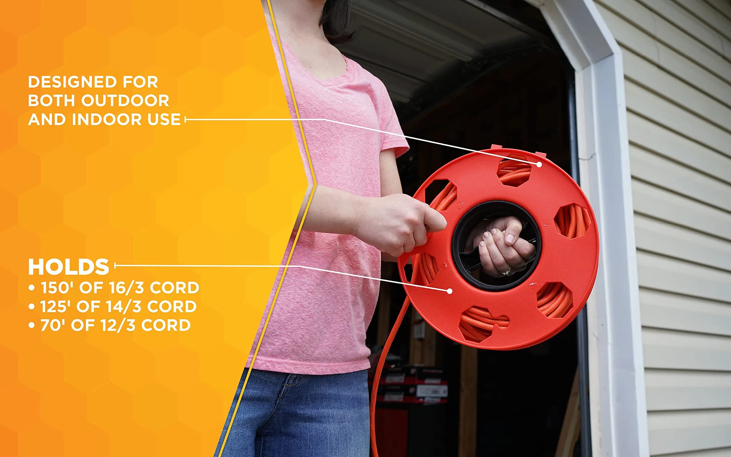 Woods Heavy Duty Cord Storage Wheel 30.48 cm (12 in) | Holds 125ft Extension Cords, Rope, Hose - view 3