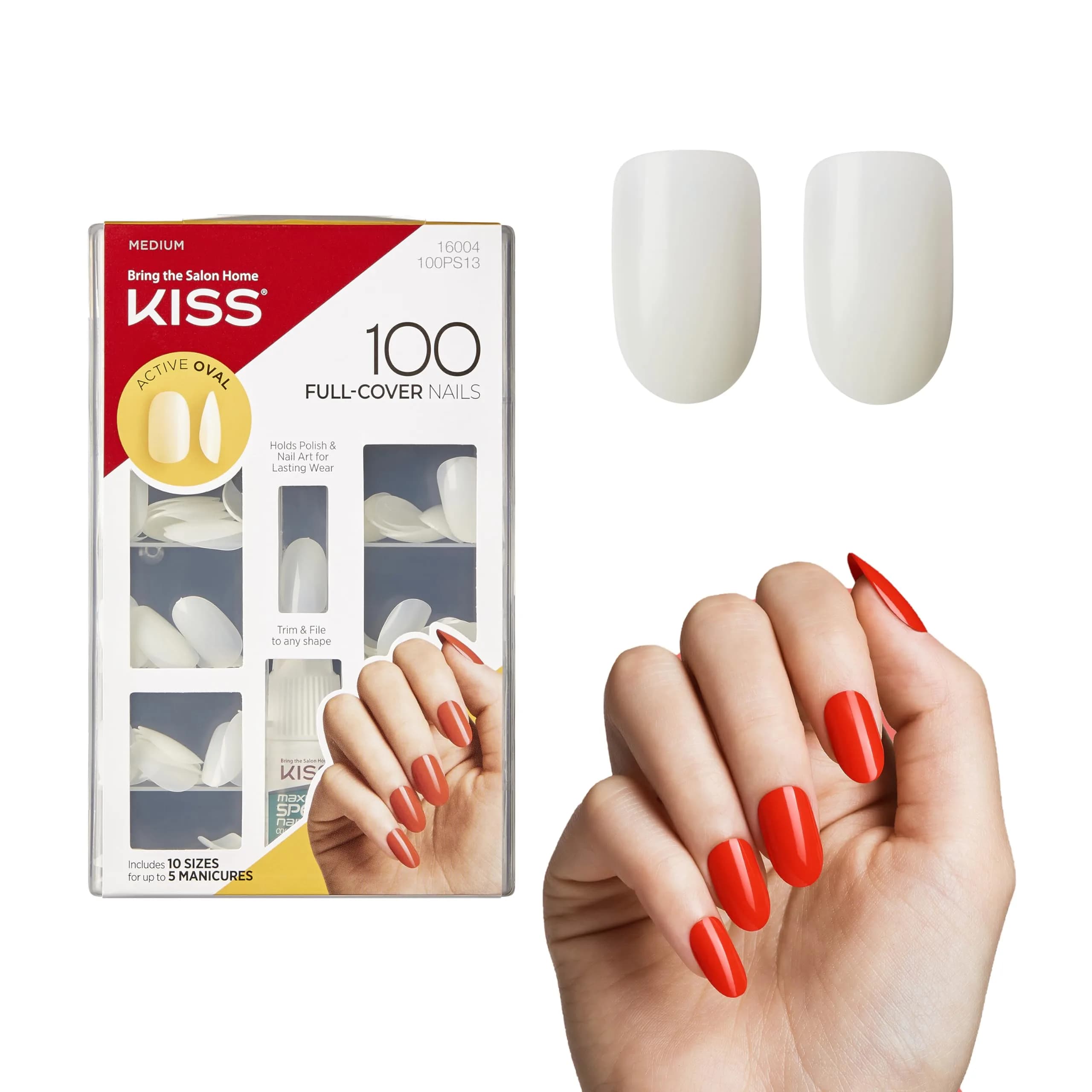 KISS 100 Full-Cover Nails Active Oval Medium Size | Professional Quality Press-On Nails with Glue - main product image