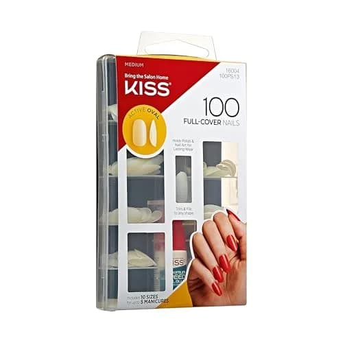 KISS 100 Full-Cover Nails Active Oval Medium Size | Professional Quality Press-On Nails with Glue thumbnail 7