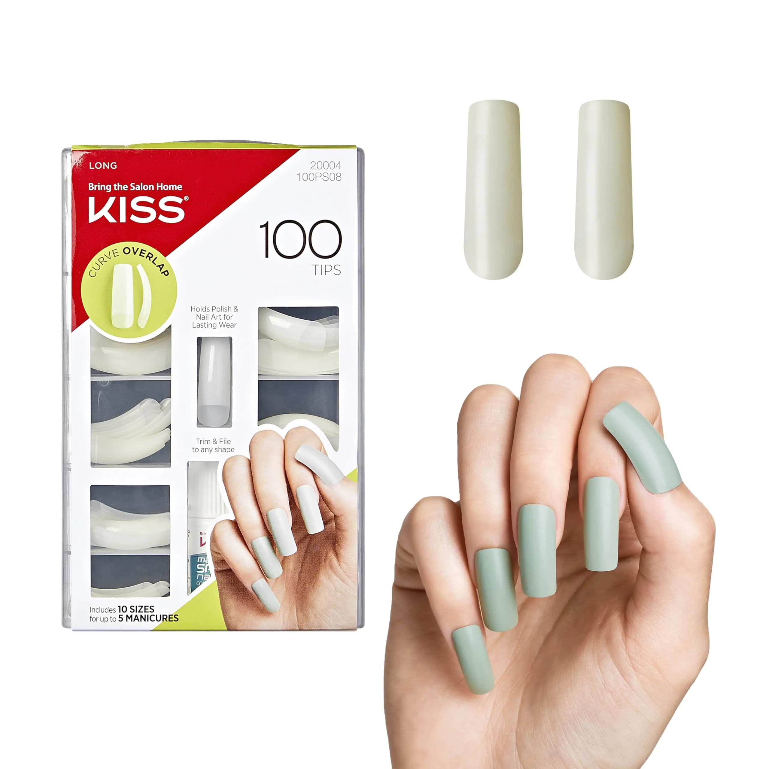 KISS 100 Tips Curve Overlap Style False Press On Nail Kit - Long Length | 100 Count (Pack of 1) - main product image